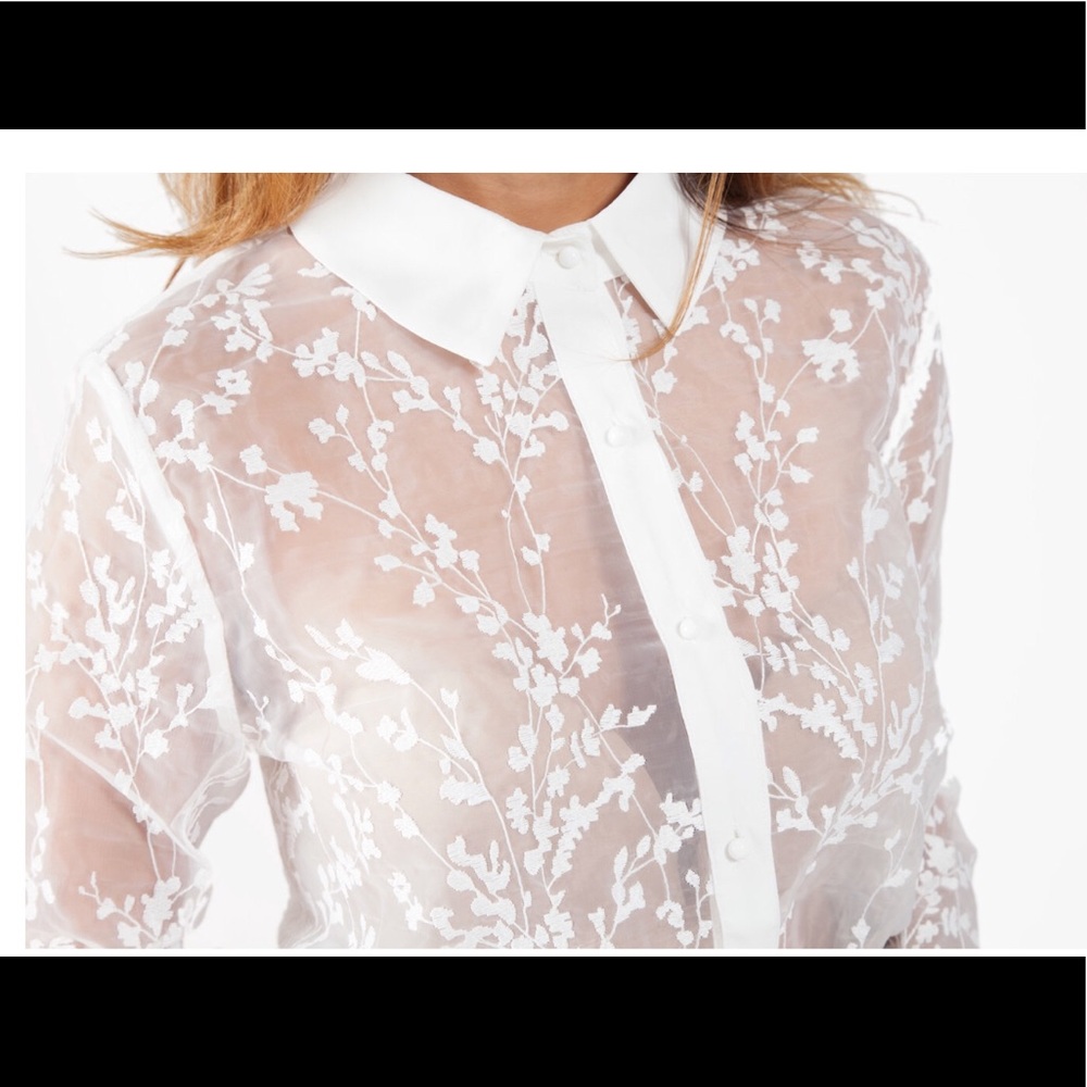 Long sleeve floral Mesh blouse